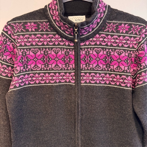 Alpaca Imports Fair Isle Zip Up Cardigan Sweater Size M - Picture 2 of 8